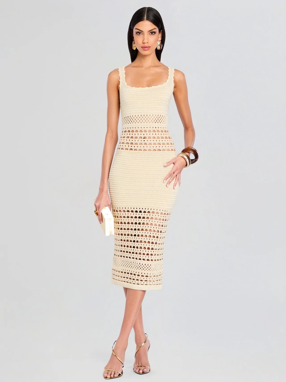 NEW Retrofete Avril Knit Crochet Dress ($498) - ivory/gold - XS